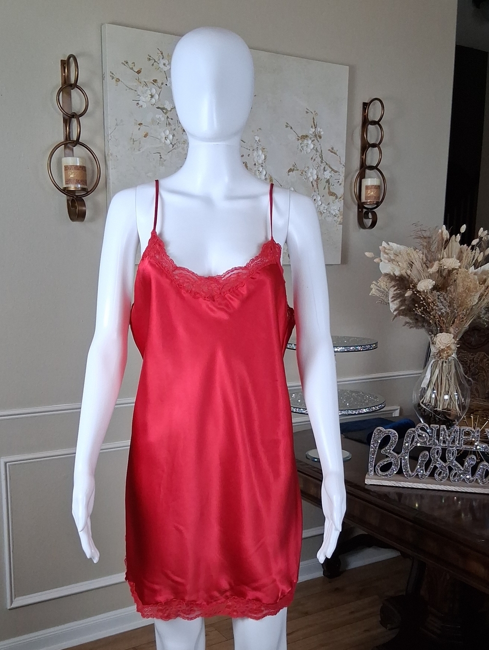 Victoria's Secret Women's Red Lace Trim Slip Mini Dress - Women's Lingerie Large - Picture 13 of 16